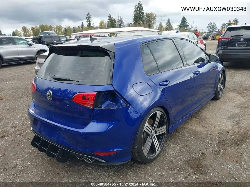 2016 Volkswagen Golf R 4-Door VIN: WVWUF7AUXGW030348 Lot: 40584765