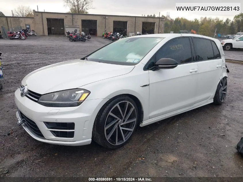 2016 Volkswagen Golf R 4-Door VIN: WVWUF7AU7GW228143 Lot: 40590591