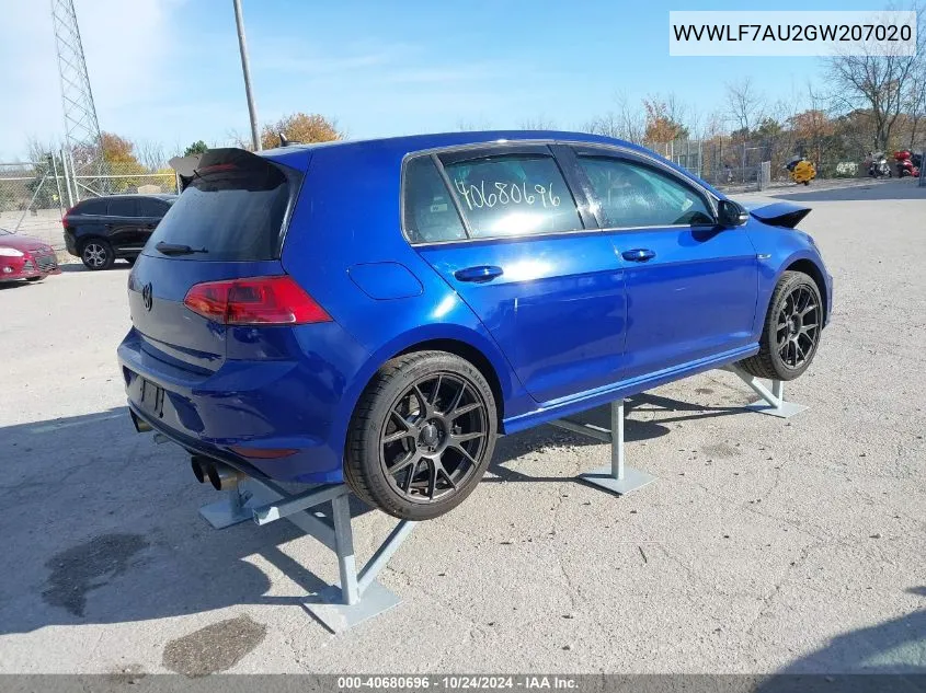 2016 Volkswagen Golf R 4-Door VIN: WVWLF7AU2GW207020 Lot: 40680696