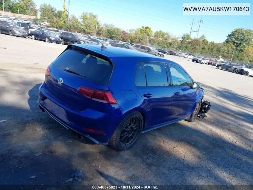 2019 Volkswagen Golf R 2.0T W/Dcc Navigation VIN: WVWVA7AU5KW170643 Lot: 40575023