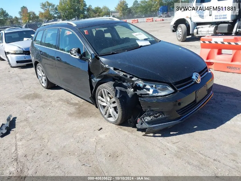 2015 Volkswagen Golf Sportwagen Tdi Sel 4-Door VIN: 3VWCA7AU4FM511881 Lot: 40535622