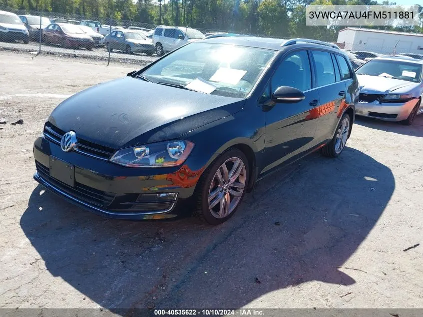 2015 Volkswagen Golf Sportwagen Tdi Sel 4-Door VIN: 3VWCA7AU4FM511881 Lot: 40535622