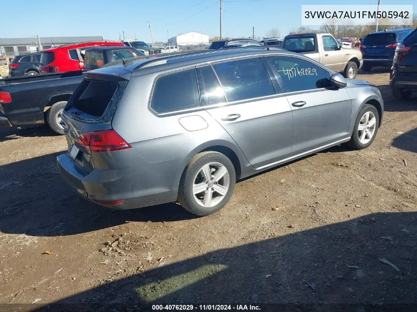 2015 Volkswagen Golf Sportwagen Tdi S 4-Door VIN: 3VWCA7AU1FM505942 Lot: 40762029