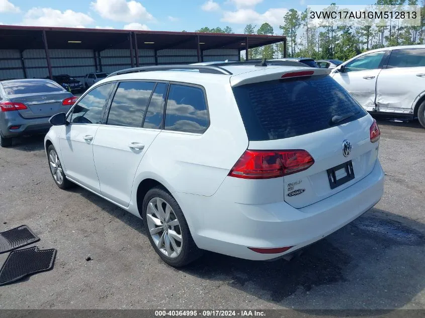 2016 Volkswagen Golf Sportwagen Tsi Se 4-Door VIN: 3VWC17AU1GM512813 Lot: 40364995