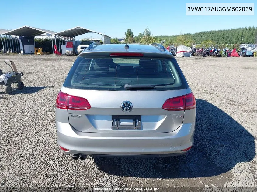 2016 Volkswagen Golf Sportwagen Tsi S 4-Door VIN: 3VWC17AU3GM502039 Lot: 40436603