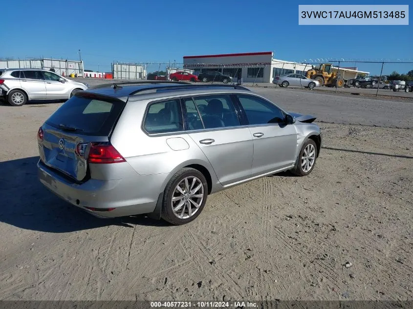 2016 Volkswagen Golf Sportwagen Tsi Se 4-Door VIN: 3VWC17AU4GM513485 Lot: 40577231