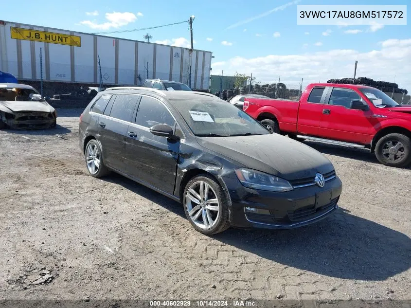 2016 Volkswagen Golf Sportwagen Tsi Sel 4-Door VIN: 3VWC17AU8GM517572 Lot: 40602929