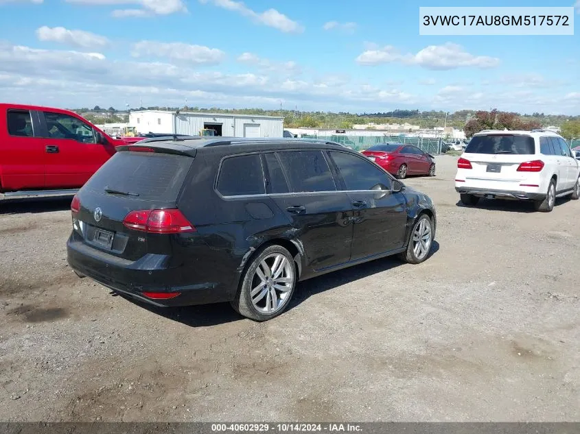 2016 Volkswagen Golf Sportwagen Tsi Sel 4-Door VIN: 3VWC17AU8GM517572 Lot: 40602929