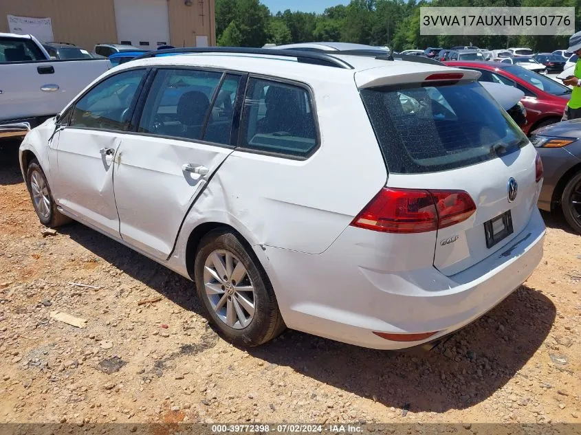 3VWA17AUXHM510776 2017 Volkswagen Golf Sportwagen Tsi S