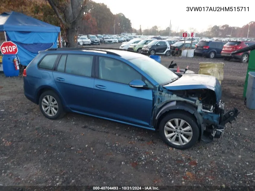 2017 Volkswagen Golf Sportwagen Tsi S VIN: 3VW017AU2HM515711 Lot: 40704493