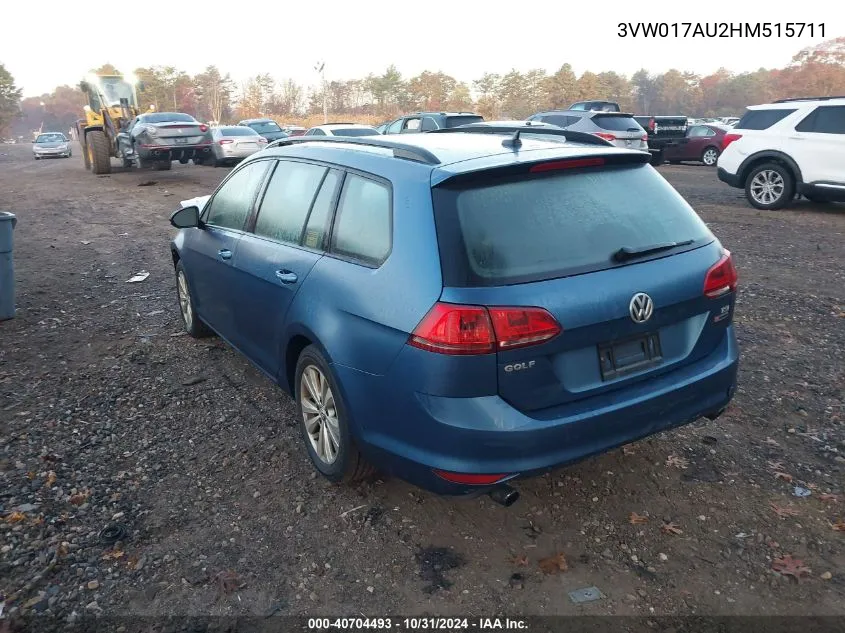 2017 Volkswagen Golf Sportwagen Tsi S VIN: 3VW017AU2HM515711 Lot: 40704493