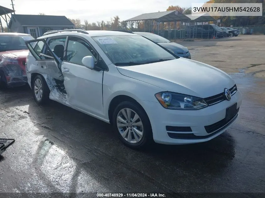 2017 Volkswagen Golf Sportwagen Tsi S VIN: 3VWU17AU5HM542628 Lot: 40748929