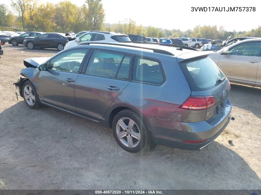 3VWD17AU1JM757378 2018 Volkswagen Golf Sportwagen S/Se