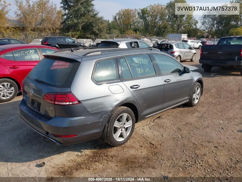 2018 Volkswagen Golf Sportwagen Tsi S/Tsi Se VIN: 3VWD17AU1JM757378 Lot: 40572020