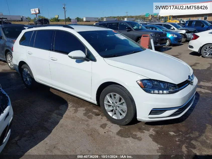 2018 Volkswagen Golf Sportwagen Tsi S/Tsi Se VIN: 3VWD17AU2JM758426 Lot: 40736209