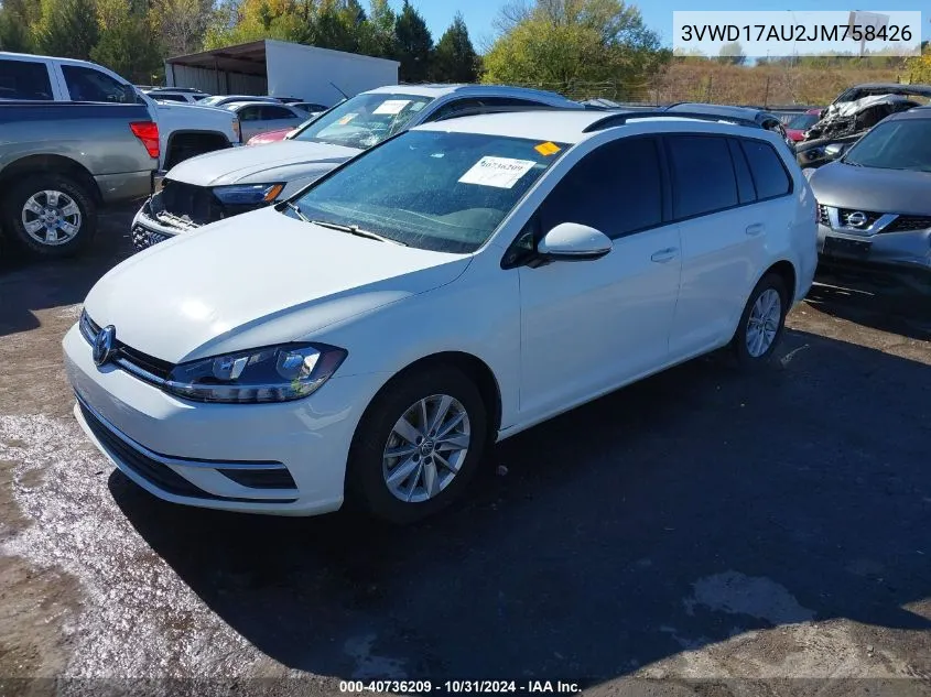 2018 Volkswagen Golf Sportwagen Tsi S/Tsi Se VIN: 3VWD17AU2JM758426 Lot: 40736209