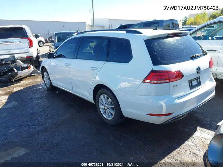 2018 Volkswagen Golf Sportwagen Tsi S/Tsi Se VIN: 3VWD17AU2JM758426 Lot: 40736209