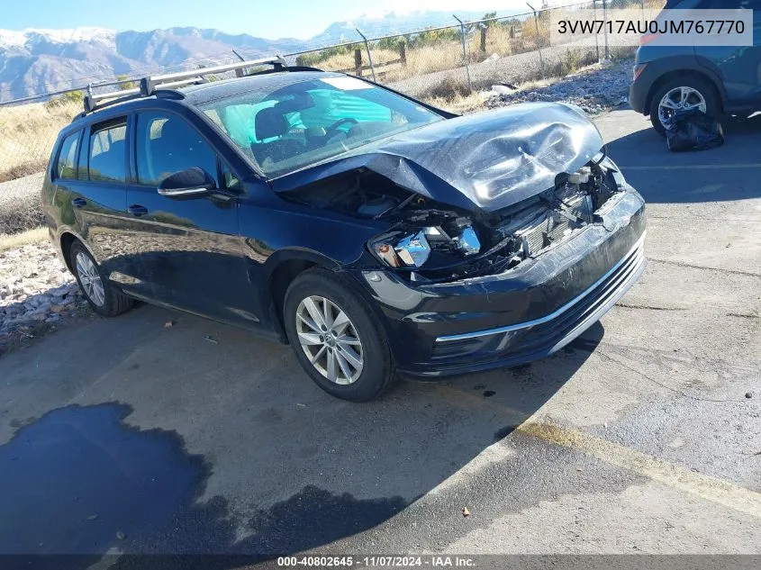 2018 Volkswagen Golf Sportwagen Tsi S VIN: 3VW717AU0JM767770 Lot: 40802645