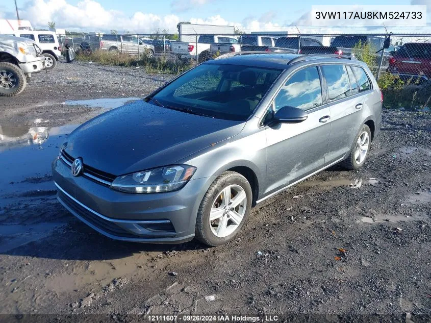 2019 Volkswagen Golf Sportwagen S VIN: 3VW117AU8KM524733 Lot: 12111607