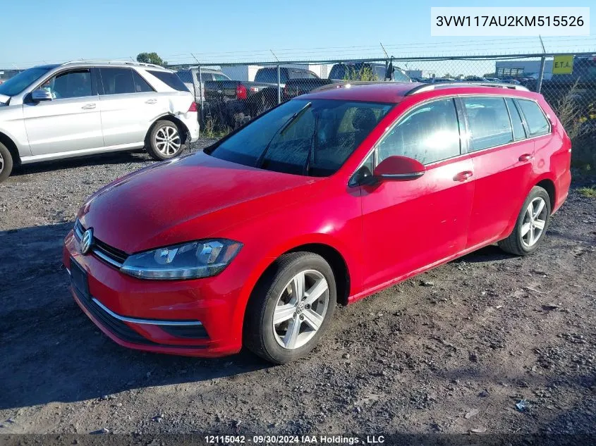 2019 Volkswagen Golf Sportwagen VIN: 3VW117AU2KM515526 Lot: 12115042