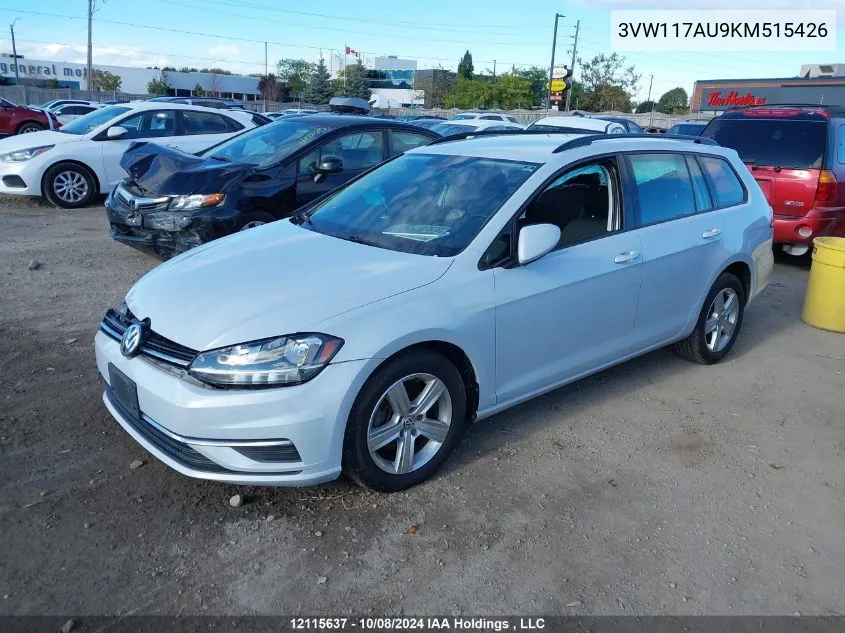 2019 Volkswagen Golf Sportwagen VIN: 3VW117AU9KM515426 Lot: 12115637