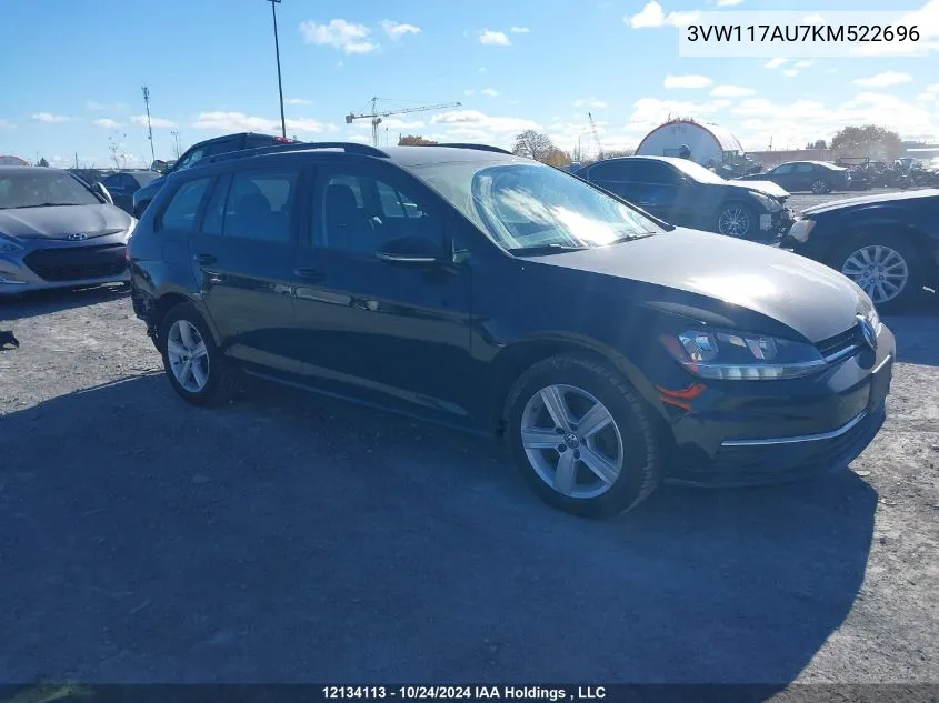 2019 Volkswagen Golf Sportwagen VIN: 3VW117AU7KM522696 Lot: 12134113