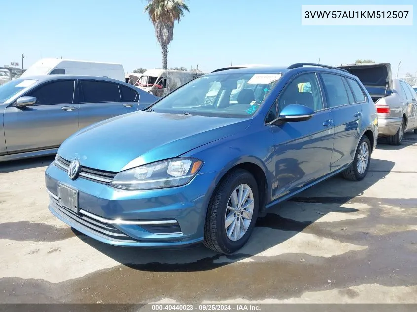 2019 Volkswagen Golf Sportwagen 1.4T S/1.4T Se VIN: 3VWY57AU1KM512507 Lot: 40440023