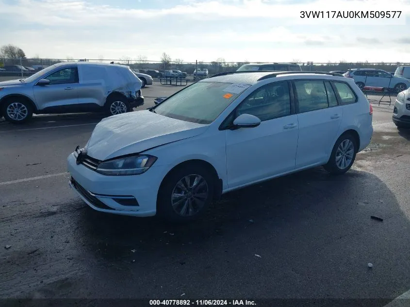 2019 Volkswagen Golf Sportwagen 1.8T S VIN: 3VW117AU0KM509577 Lot: 40778892