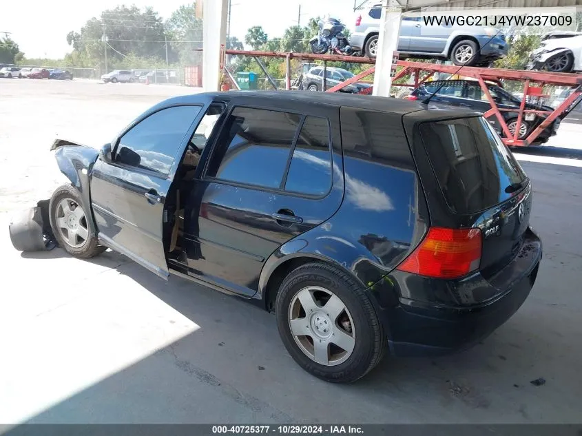 2000 Volkswagen Golf Gls VIN: WVWGC21J4YW237009 Lot: 40725377