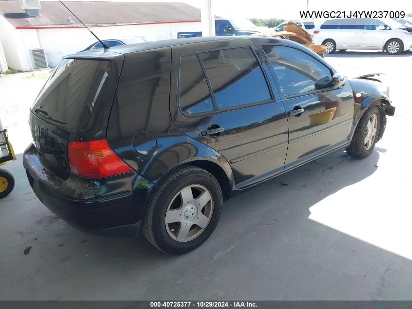 2000 Volkswagen Golf Gls VIN: WVWGC21J4YW237009 Lot: 40725377