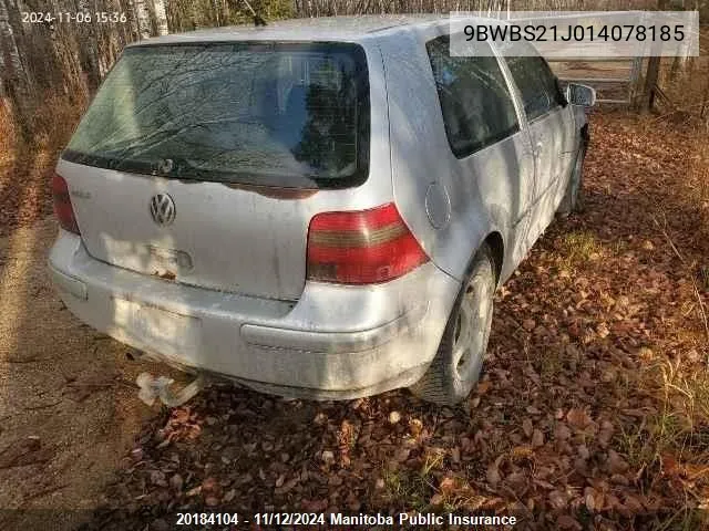 2001 Volkswagen Golf Gl VIN: 9BWBS21J014078185 Lot: 20184104