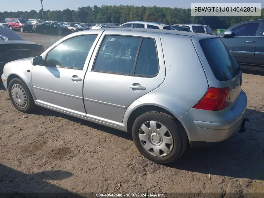 2001 Volkswagen Golf Gls VIN: 9BWGT61J014042801 Lot: 40542688