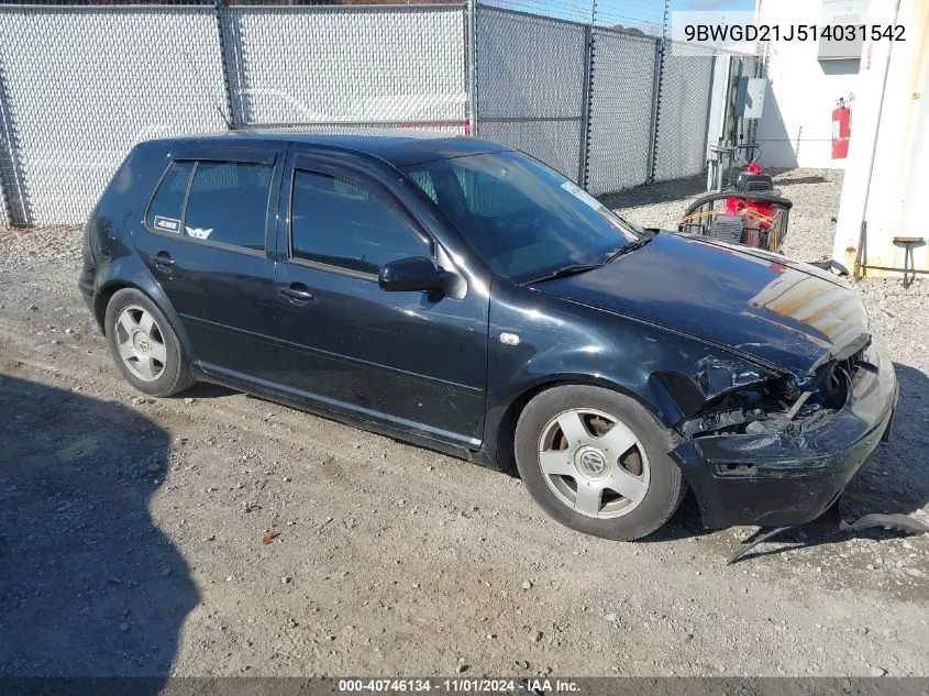 2001 Volkswagen Golf Gls 1.8L Turbo VIN: 9BWGD21J514031542 Lot: 40746134