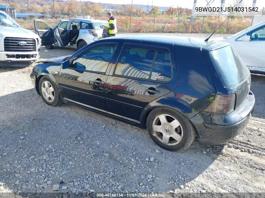 2001 Volkswagen Golf Gls 1.8L Turbo VIN: 9BWGD21J514031542 Lot: 40746134