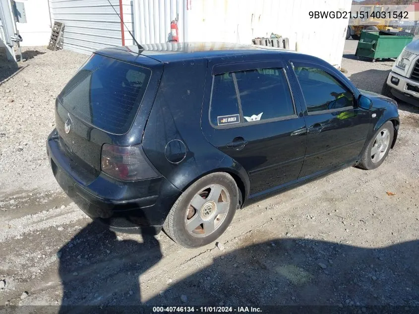 2001 Volkswagen Golf Gls 1.8L Turbo VIN: 9BWGD21J514031542 Lot: 40746134