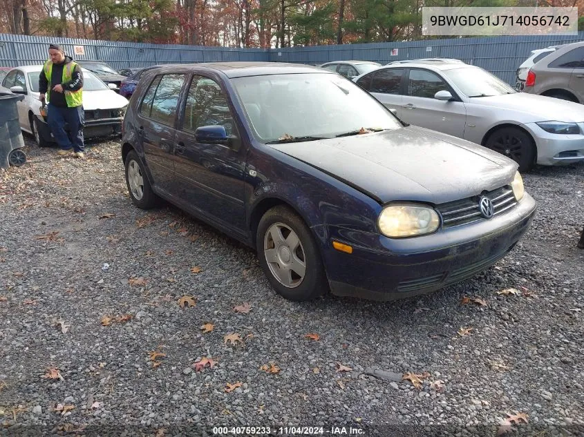 2001 Volkswagen Golf Gls VIN: 9BWGD61J714056742 Lot: 40759233