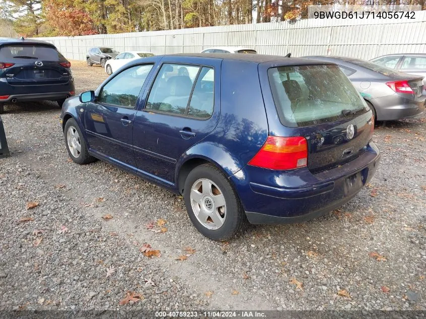 2001 Volkswagen Golf Gls VIN: 9BWGD61J714056742 Lot: 40759233