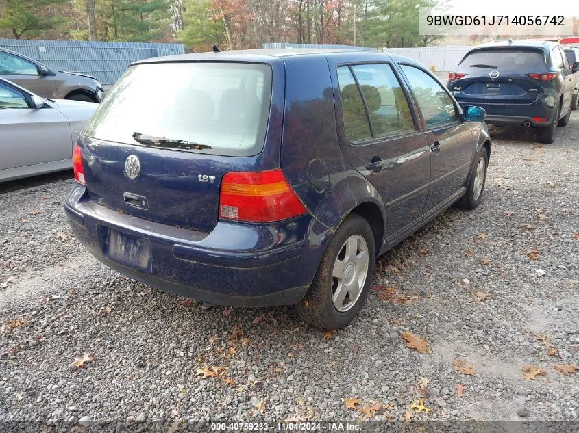 2001 Volkswagen Golf Gls VIN: 9BWGD61J714056742 Lot: 40759233