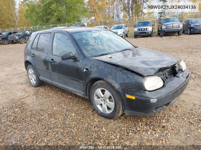 2002 Volkswagen Golf Gls VIN: 9BWGK21JX24034136 Lot: 30047295