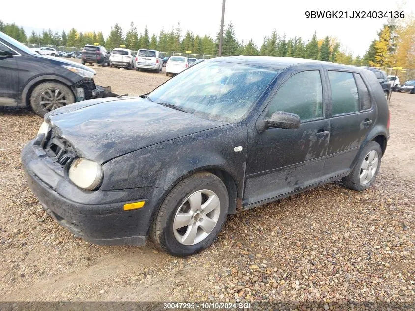 2002 Volkswagen Golf Gls VIN: 9BWGK21JX24034136 Lot: 30047295