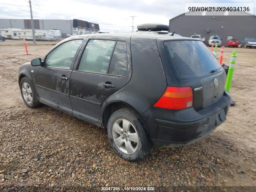 2002 Volkswagen Golf Gls VIN: 9BWGK21JX24034136 Lot: 30047295