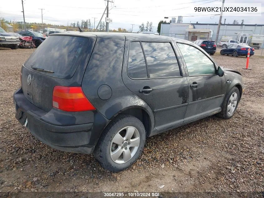 2002 Volkswagen Golf Gls VIN: 9BWGK21JX24034136 Lot: 30047295