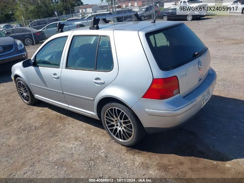 2002 Volkswagen Golf Gls 2.0L VIN: 9BWGK61JX24059917 Lot: 40589813