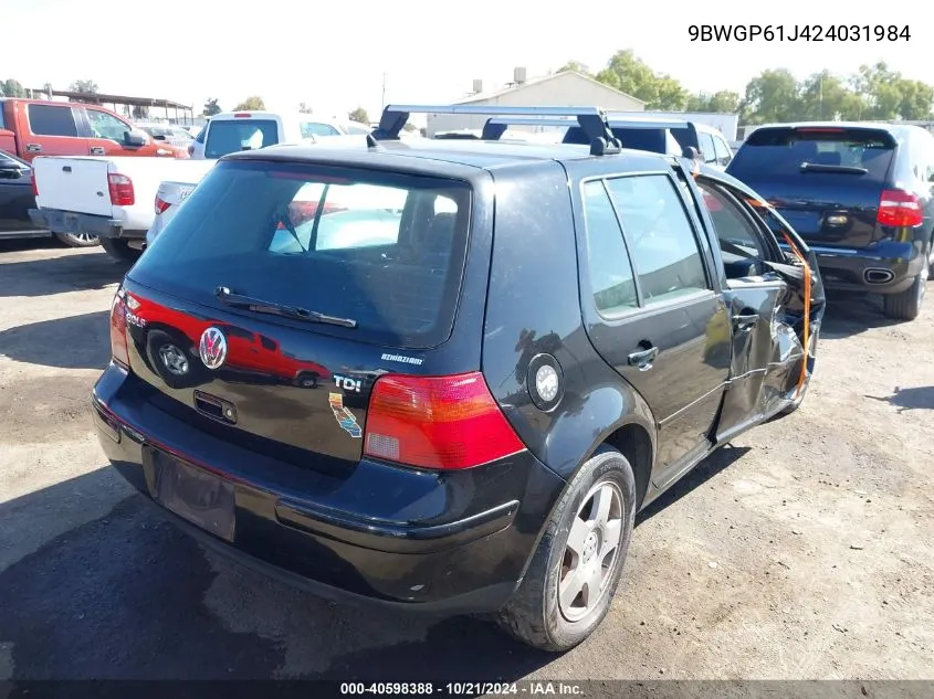 2002 Volkswagen Golf Gls Tdi VIN: 9BWGP61J424031984 Lot: 40598388