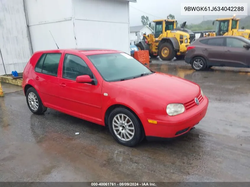 2003 Volkswagen Golf Gls 2.0L VIN: 9BWGK61J634042288 Lot: 40061761