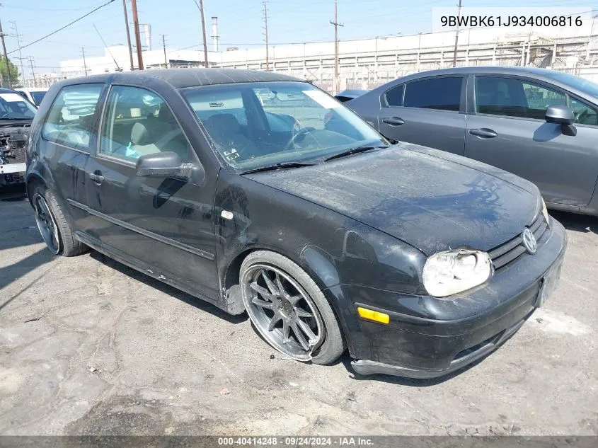 2003 Volkswagen Golf Gl VIN: 9BWBK61J934006816 Lot: 40414248