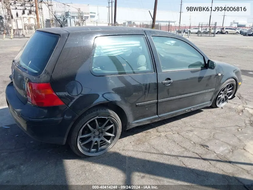 2003 Volkswagen Golf Gl VIN: 9BWBK61J934006816 Lot: 40414248