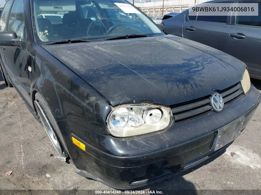 2003 Volkswagen Golf Gl VIN: 9BWBK61J934006816 Lot: 40414248