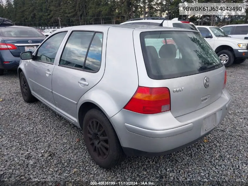 2003 Volkswagen Golf Gls 2.0L VIN: 9BWGK61J634043490 Lot: 40835199