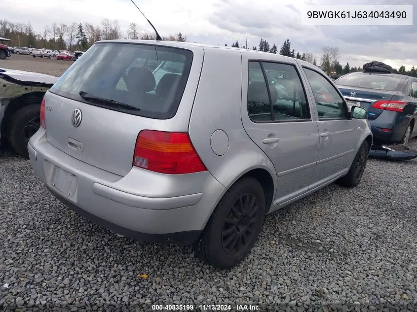 2003 Volkswagen Golf Gls 2.0L VIN: 9BWGK61J634043490 Lot: 40835199